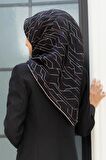Vissona Siyah-Beyaz Monogram Desenli Tivil İpek Eşarp DGN52033-01-03