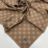 Vissona Sütlü Kahve Monogram Desenli Tivil İpek Eşarp DGN52033-0006