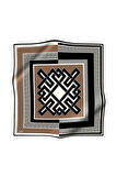Twill Çizgili Sonsuzluk Düğümü Desenli Bej Renkli 90x90 Eşarp (İpek İçermez)