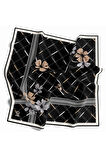 Twill Papatya Desenli Siyah Renkli 90x90 Eşarp (İpek İçermez) Kenar Dikiş Şekli El Dikişli