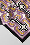 Twill Geometrik Zincir Desenli Lila Renkli 90x90 Eşarp (İpek İçermez) Kenar Dikiş Şekli El Dikişli