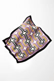 Twill Geometrik Zincir Desenli Lila Renkli 90x90 Eşarp (İpek İçermez) Kenar Dikiş Şekli El Dikişli