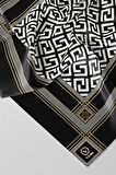 Twill Antik Desenli Siyah Renkli 90x90 Eşarp (İpek İçermez) Kenar Dikiş Şekli El Dikişli