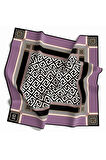 Twill Antik Desenli Lila Renkli 90x90 Eşarp (İpek İçermez) Kenar Dikiş Şekli El Dikişli