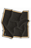 Twill Monogram Desenli Siyah - Gold Renkli 90x90 Eşarp (İpek İçermez) Kenar Dikiş Şekli El Dikişli