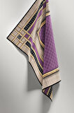 Twill Gold Bordürlü Geometrik Desenli Lila Renkli 90x90 Eşarp (İpek İçermez) Kenar Dikiş Şekli El Dikişli