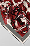 Twill Gül Yaprak Desenli Bordo Renkli 90x90 Eşarp (İpek İçermez) Kenar Dikiş Şekli El Dikişli