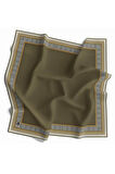 Twill Kazayak Bordür Desenli Haki Renkli 90x90 Eşarp (İpek İçermez) Kenar Dikiş Şekli El Dikişli