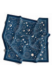 Twill Galaksi Desenli Lacivert Renkli 90x90 Eşarp (İpek İçermez) Dikim Şekli : El Dikişi