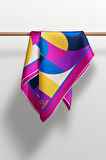 %100 Twill Renk Bloklu Çizgili Desenli Fuşya - Saks Renkli 90x90 Eşarp Dikim Şekli: El Dikişii