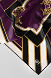 Twill Barok Desenli Mürdüm - Siyah Renkli 90x90 Eşarp (İpek İçermez) Dikim Şekli : El Dikişi