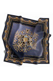 Twill Barok Desenli İndigo Renkli 90x90 Eşarp (İpek İçermez) Dikim Şekli : El Dikişi