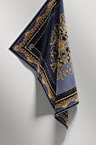 Twill Barok Desenli İndigo Renkli 90x90 Eşarp (İpek İçermez) Dikim Şekli : El Dikişi