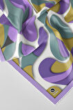 Twill Soyut Geometrik Desenli Lila - Haki Renkli 90x90 Eşarp (İpek İçermez) Dikim Şekli : El Dikişi