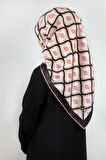 Twill Geometrik Daire Desenli Somon Renkli 90x90 Eşarp (İpek İçermez) Dikim Şekli : El Dikişi