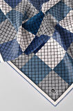 Twill Kare Desenli İndigo Renkli 90x90 Eşarp (İpek İçermez) Kenar Dikiş Şekli El Dikişli