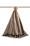 LÜKS MEDİNE İPEĞİ GOLD DETAYLI BAROK DESENLİ BEJ RENKLİ 75X195 KIRIŞMAZ ŞAL MOSS KREP DİKİŞ TİPİ İTALYAN DİKİŞLİ