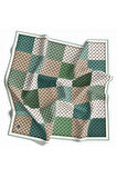 Twill Kare Desenli Koyu Mint Yeşili Renkli 90x90 Eşarp (İpek İçermez) Kenar Dikiş Şekli El Dikişli
