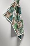 Twill Kare Desenli Koyu Mint Yeşili Renkli 90x90 Eşarp (İpek İçermez) Kenar Dikiş Şekli El Dikişli