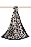 LÜKS MEDİNE İPEĞİ LEOPAR DESENLİ KREM RENKLİ 75X195 KIRIŞMAZ ŞAL MOSS KREP DİKİŞ TİPİ İTALYAN DİKİŞLİ