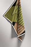 Rayon Zikzak Çizgi Desenli Haki Renkli 90x90 Eşarp (İpek İçermez) Dikim Şekli : El Dikişi