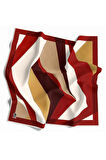 Twill Geometrik Desenli Bordo Renkli 90x90 Eşarp (İpek İçermez) Dikim Şekli : El Dikişi