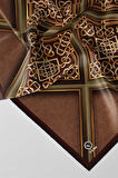 Twill Gold Çerçeveli Barok Desenli Bakır Renkli 90x90 Eşarp (İpek İçermez) Kenar Dikiş Şekli El Dikişli