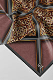 Twill Gold Çerçeveli Barok Desenli Pudra Renkli 90x90 Eşarp (İpek İçermez) Kenar Dikiş Şekli El Dikişli