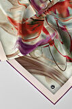 Twill Çiçek Tablo Desenli Mürdüm Renkli 90x90 Eşarp (İpek İçermez) Kenar Dikiş Şekli El Dikişli