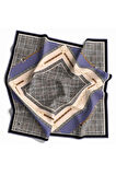Twill Kemer ve Zincir Detaylı Ekose Desenli İndigo Renkli 90x90 Eşarp (İpek İçermez) Kenar Dikiş Şekli El Dikişli