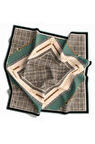 Twill Kemer ve Zincir Detaylı Ekose Desenli Petrol Yeşili Renkli 90x90 Eşarp (İpek İçermez) Kenar Dikiş Şekli El Dikişli