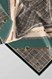 Twill Kemer ve Zincir Detaylı Ekose Desenli Petrol Yeşili Renkli 90x90 Eşarp (İpek İçermez) Kenar Dikiş Şekli El Dikişli