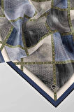 Twill Geometrik Desenli İndigo Renkli 90x90 Eşarp (İpek İçermez) Kenar Dikiş Şekli El Dikişli