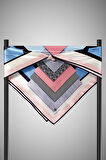 %100 Twill İpek Geometrik Desenli Bebe Mavisi - Pudra Renkli 90x90 Eşarp Dikim Şekli : El Dikişi