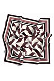 Twill Geometrik Desenli Pudra Renkli 90x90 Eşarp (İpek İçermez) Kenar Dikiş Şekli El Dikişli