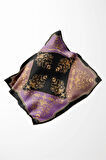 Twill Gold Desenli Lila Renkli 90x90 Eşarp (İpek İçermez) Kenar Dikiş Şekli El Dikişli