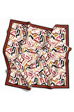 Twill Geometrik Desenli Bakır Renkli 90x90 Eşarp (İpek İçermez) Kenar Dikiş Şekli El Dikişli