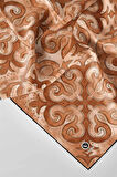 Twill Barok Desenli Taba Renkli 90x90 Eşarp (İpek İçermez) Kenar Dikiş Şekli El Dikişli