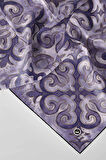 Twill Barok Desenli İndigo Renkli 90x90 Eşarp (İpek İçermez) Kenar Dikiş Şekli El Dikişli