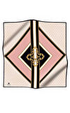 %100 Twill İpek Monogram ve Barok Desenli Pudra - Krem Renkli 90x90 Eşarp Dikim Şekli : El Dikişi