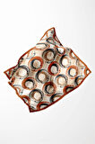 Twill Geometrik Fırça Darbesi Desenli Taba Renkli 90x90 Eşarp (İpek İçermez) Kenar Dikiş Şekli El Dikişli