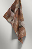 Twill Dokulu Geometrik Desenli Bakır Renkli 90x90 Eşarp (İpek İçermez) Kenar Dikiş Şekli El Dikişli