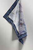 Twill Mermer ve Zincir Desenli İndigo Renkli 90x90 Eşarp (İpek İçermez) Kenar Dikiş Şekli El Dikişli