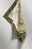 Twill Mermer ve Zincir Desenli Haki Renkli 90x90 Eşarp (İpek İçermez) Kenar Dikiş Şekli El Dikişli