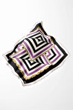 Twill Geometrik Desenli Lila Renkli 90x90 Eşarp (İpek İçermez) Kenar Dikiş Şekli El Dikişli