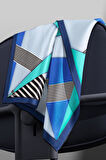%100 Twill İpek Çizgili ve Geometrik Desenli Saks - Mint Yeşili Renkli 90x90 Eşarp Dikim Şekli : El Dikişi