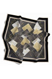 Twill Geometrik Desenli Gri Renkli 90x90 Eşarp (İpek İçermez) Kenar Dikiş Şekli El Dikişli
