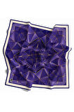 Twill Geometrik Desenli Saks Renkli 90x90 Eşarp (İpek İçermez) Kenar Dikiş Şekli El Dikişli