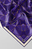 Twill Geometrik Desenli Saks Renkli 90x90 Eşarp (İpek İçermez) Kenar Dikiş Şekli El Dikişli