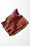 Twill Barok Çerçeveli Mermer Desenli Bordo Renkli 90x90 Eşarp (İpek İçermez) Kenar Dikiş Şekli El Dikişli